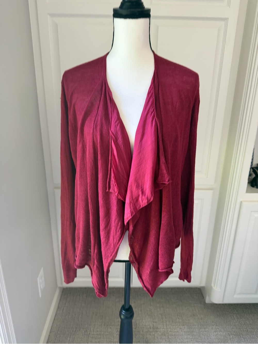 Eileen Fisher Draped Open-Front Cardigan in Berry Red